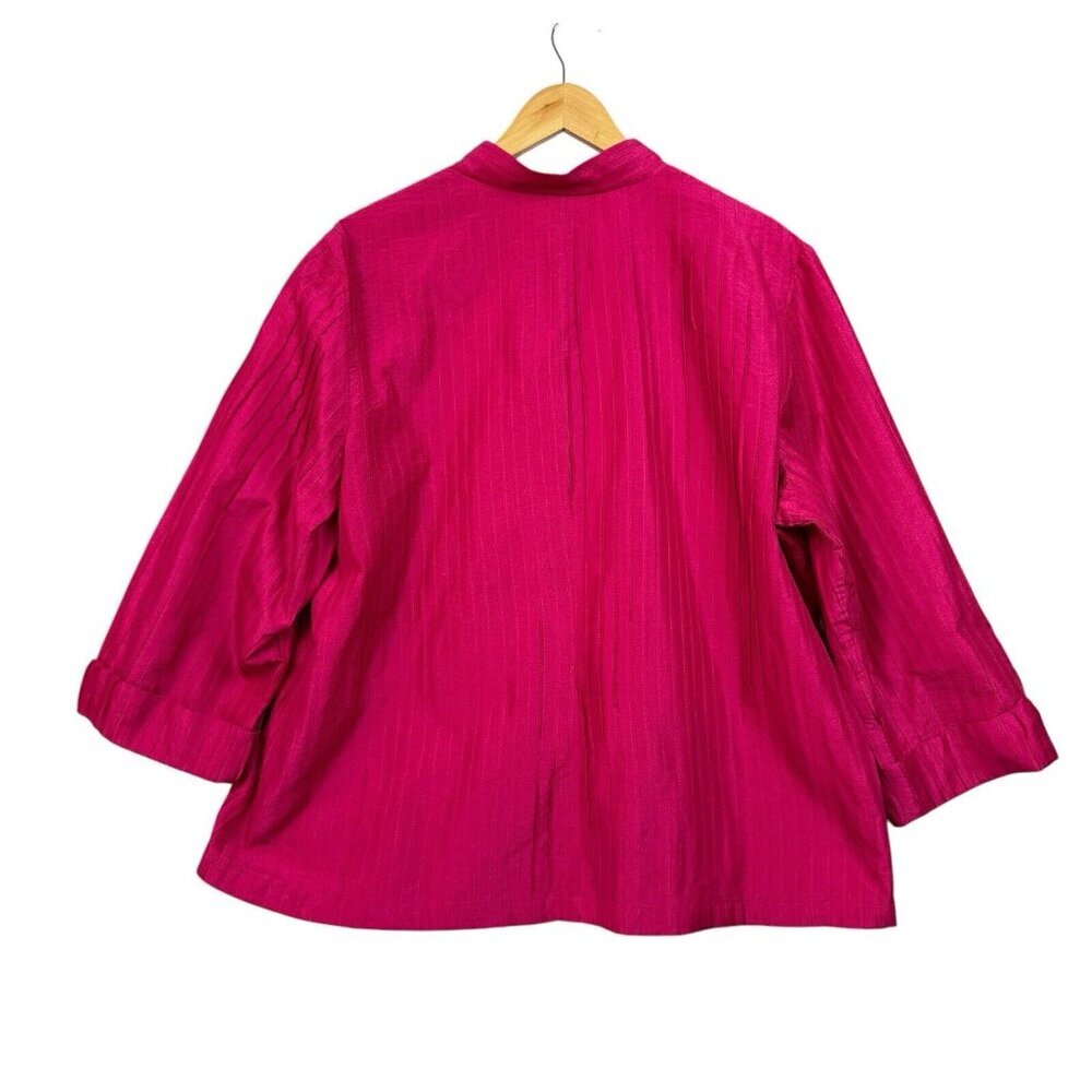 Chico's Button Up Pleated Shirt Blazer Sz 3 US 16 XL Pink Textured Satin Lined - Picture 3 of 5